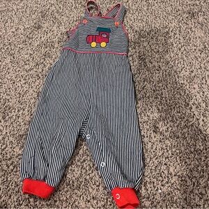 Vintage Healthtex Train Striped Overalls with Red Accents